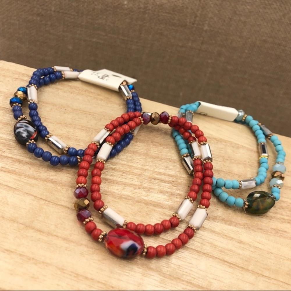 🍀 Stone Composite & Glass Beaded Wrap Stretch Bracelet